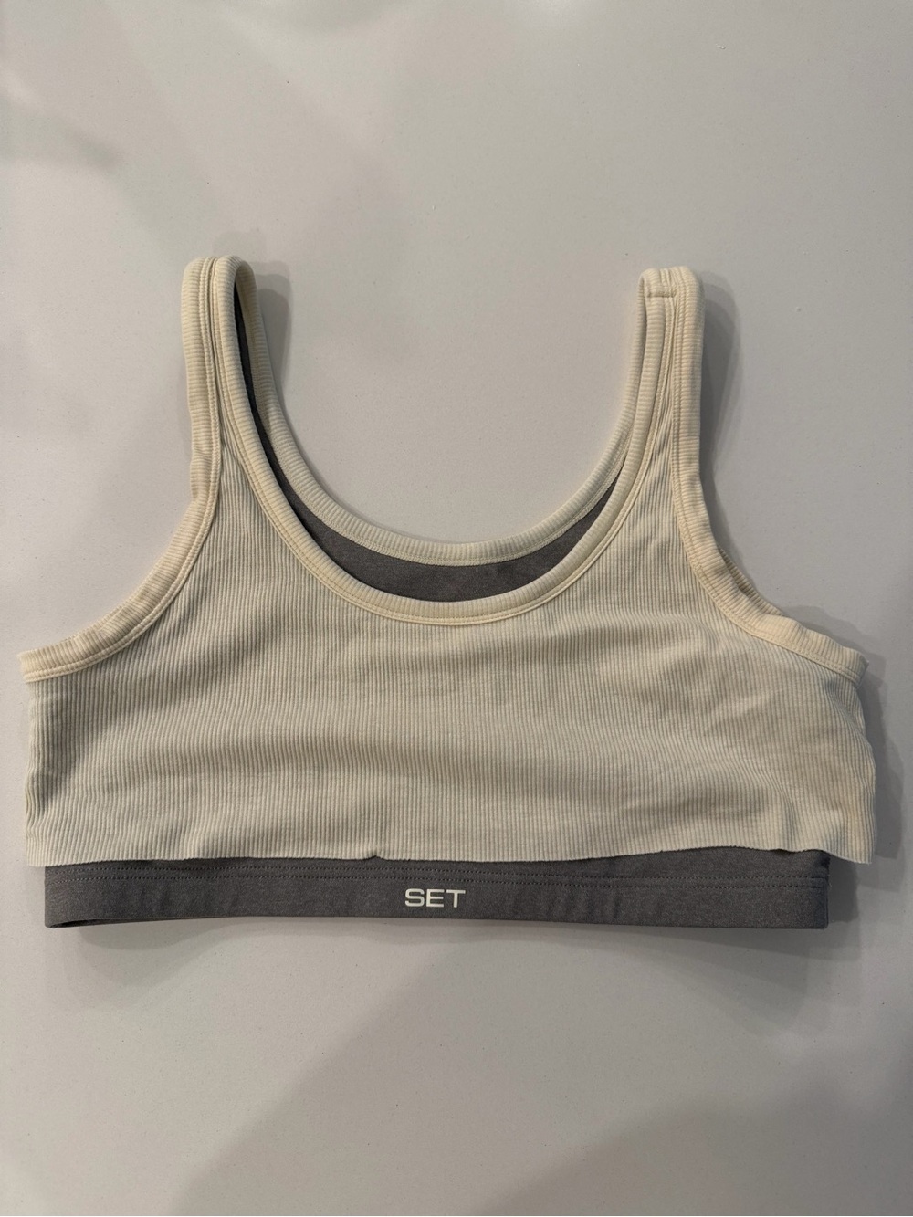 SET Active Cream Ribbed Sports Bralette with Gray Band